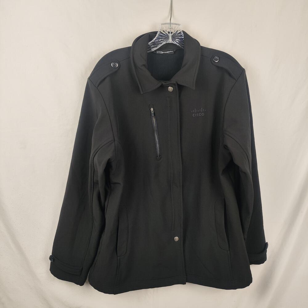 Fossa Jacket Mens Large Black Softshell Full Zip Cisco Logo Military Pockets